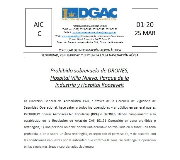 DGAC proh be sobrevuelo de drones en Hospital de Villa Nueva