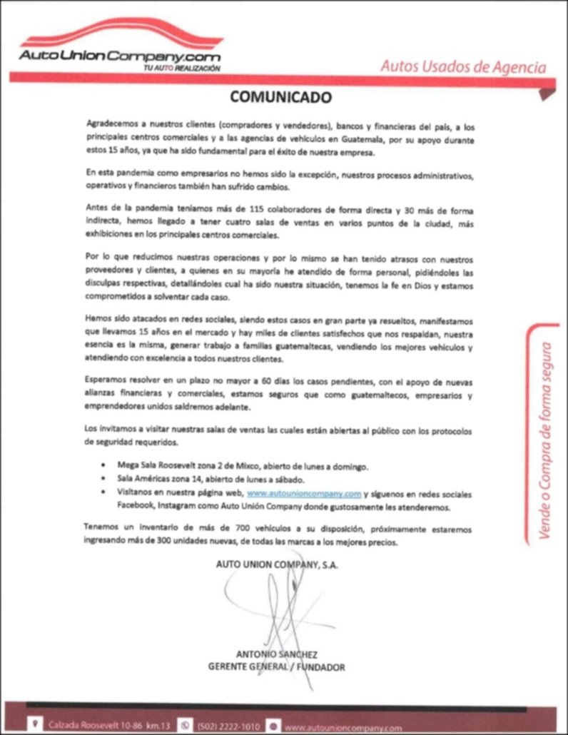 Auto Union Company empieza a recuperarse de la crisis de la pandemia Auto Union Company empieza a recuperarse de la crisis de la pandemia