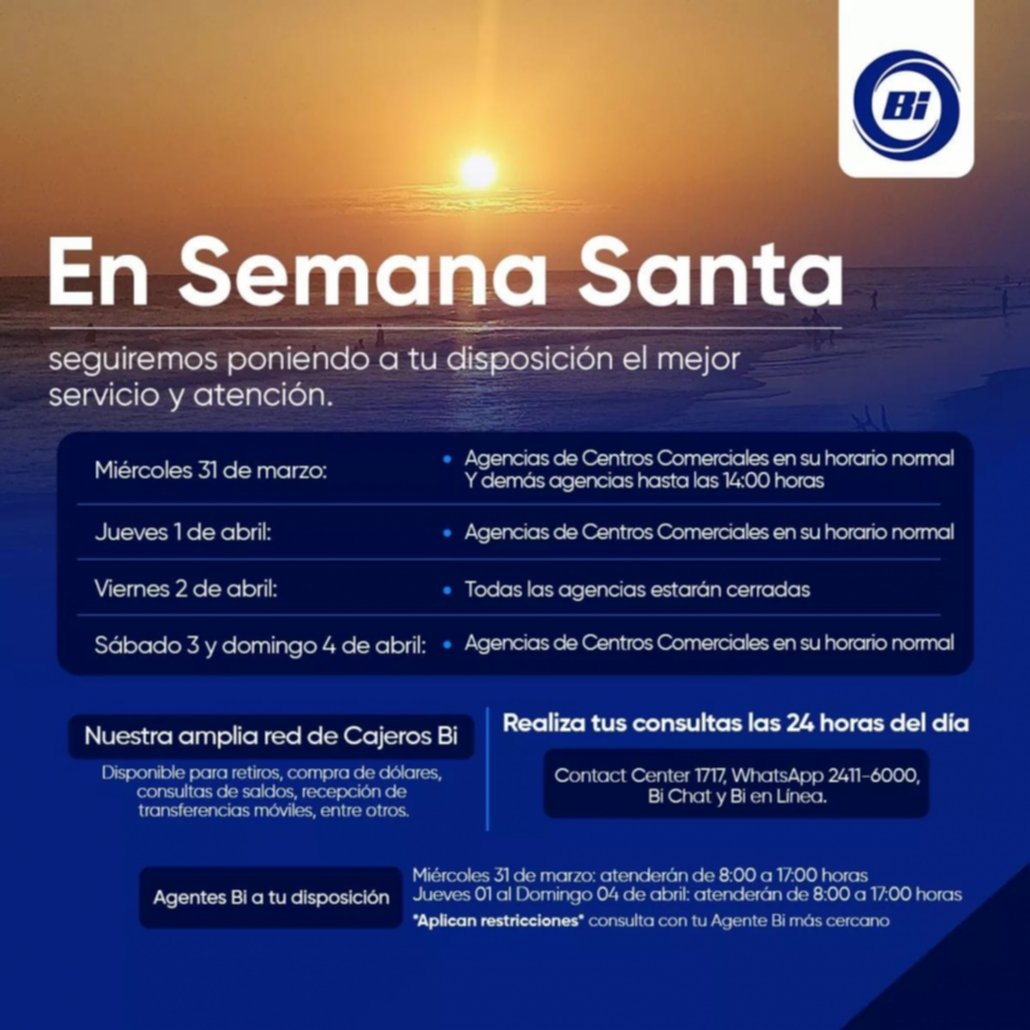 Estos bancos atenderán durante el asueto de Semana Santa Estos bancos atenderán durante el asueto de Semana Santa