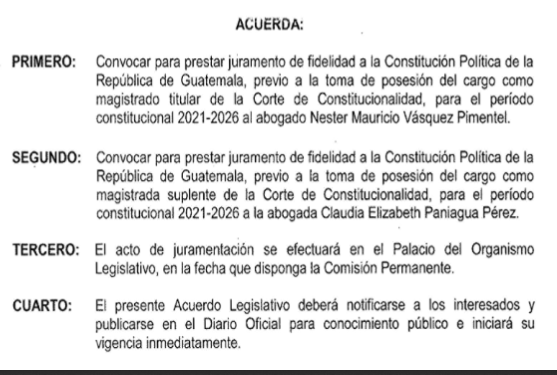 Congreso convoca a Néster Vásquez y Claudia Paniagua para que sean juramentados Congreso convoca a Néster Vásquez y Claudia Paniagua para que sean juramentados